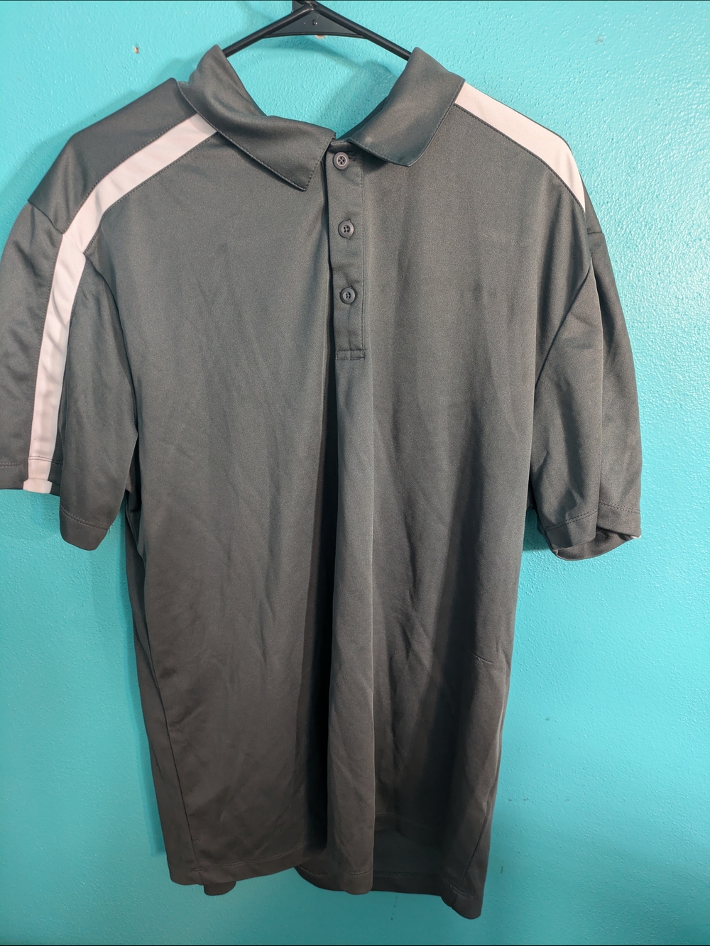 Port Authority Charcoal Polo with White Shoulder Stripe